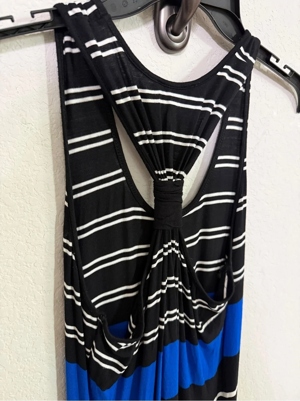 Calvin Klein Black & White Striped Maxi Dress with Blue Band